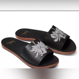 Beek Mockingbird Black Palm Tree Leather Slide Sandals 6 beach festival 5.5